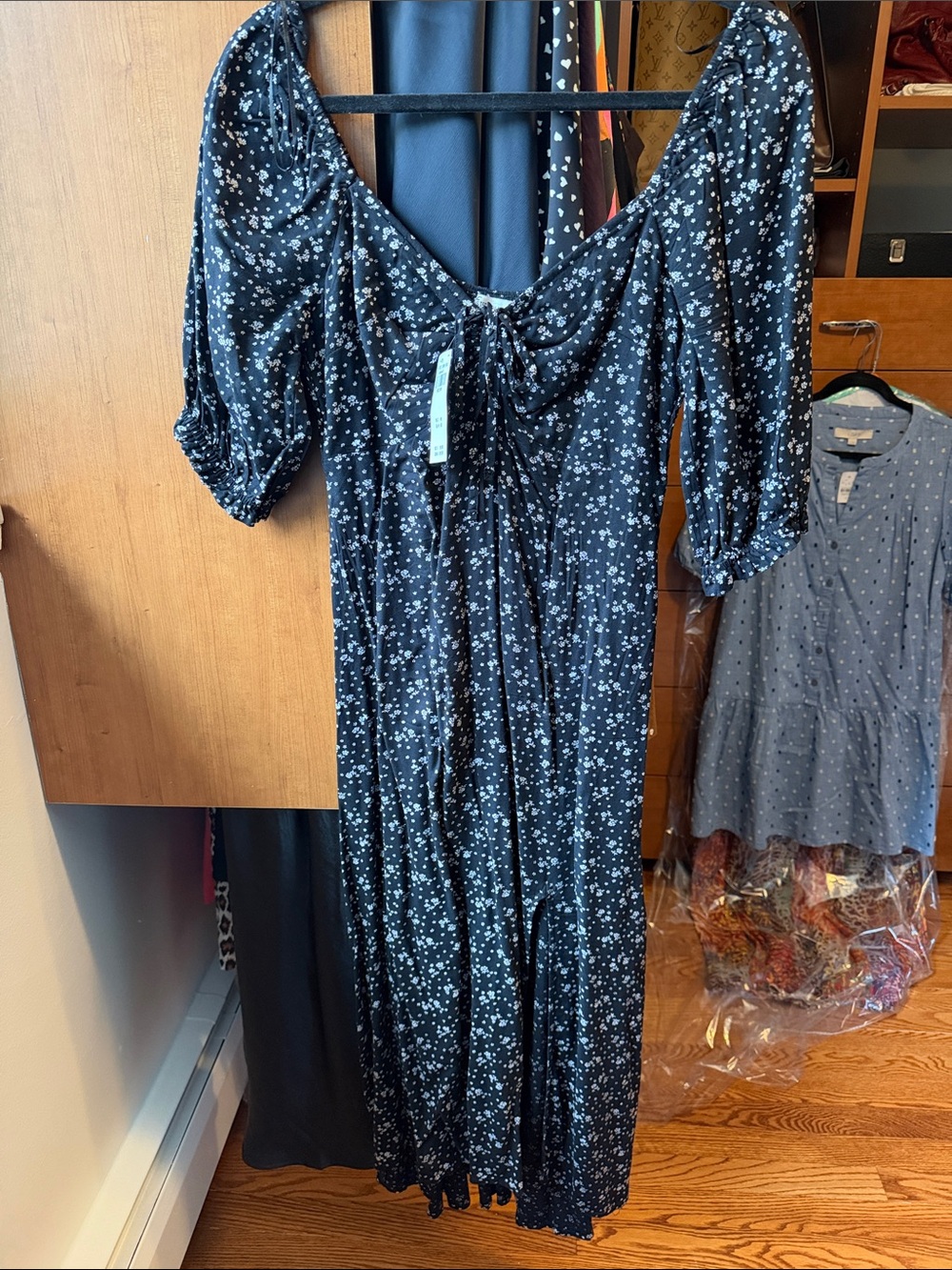 Hollister Black Maxi Dress with White Floral Print